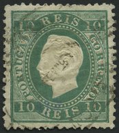 PORTUGAL 47xaB O, 1879, 10 R. Blaugrün, Gewöhnliches Papier, Gezähnt 121/2, Punkthelle Stelle Sonst Pracht, Gepr. Drahn, - Used Stamps