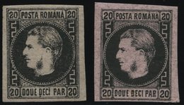 RUMÄNIEN 16y *, 1866, 20 Par. Schwarz Auf Rosa, Dünnes Papier, Beide Typen, Falzrest, 2 Prachtwerte - Otros & Sin Clasificación