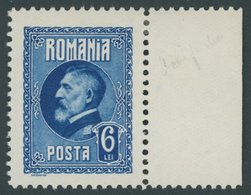 RUMÄNIEN 300F *, 1926, 6 L. Ferdinand I, Farbfehldruck In Blau, Falzrest, Pracht - Autres & Non Classés