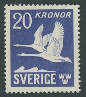 SCHWEDEN 290B *, 1942, 20 Kr. Schwäne, Vierseitig Gezähnt, Normale Zähnung, Pracht, Mi. 130.- - ... - 1855 Vorphilatelie