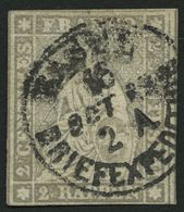 SCHWEIZ BUNDESPOST 19 O, 1862, 2 Rp. Grau, Berner Druck III, (Zst. 21G), Unten Leicht Angeschnitten Sonst Pracht, Mi. 48 - 1843-1852 Kantonalmarken Und Bundesmarken