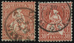 SCHWEIZ BUNDESPOST 25a,b O, 1862, 30 C. Zinnober Und Zinnoberrot, 2 Prachtwerte, Mi. 90.- - 1843-1852 Federal & Cantonal Stamps
