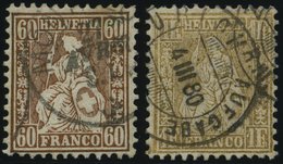 SCHWEIZ BUNDESPOST 27,28c O, 1863/4, 60 C. Rötlichbronze Und 1 Fr. Gold, 2 Werte Feinst, Mi. 270.- - 1843-1852 Federal & Cantonal Stamps