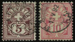 SCHWEIZ BUNDESPOST 46/7 O, 1882, 5 C. Lilabraun Und 10 C. Lebhaftrosarot, 2 Werte üblich Gezähnt Pracht, Mi. 200.- - 1843-1852 Federal & Cantonal Stamps