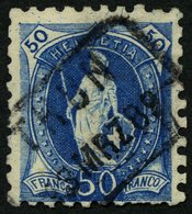 SCHWEIZ BUNDESPOST 62B O, 1882, 50 C. Blau, Gezähnt K 9 3/4:91/4, Feinst (übliche Zähnung), Mi. 380.- - 1843-1852 Kantonalmarken Und Bundesmarken