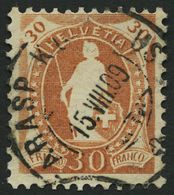 SCHWEIZ BUNDESPOST 90C O, 1907, 30 C. Braun, Gezähnt K 111/2:11, Faserpapier, Pracht, Mi. 420.- - 1843-1852 Kantonalmarken Und Bundesmarken