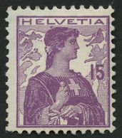 SCHWEIZ BUNDESPOST 116I *, 1909, 15 C. Violettpurpur Mit Abart Farbfleck An Den Haaren Unter L In Helvetia, Falzreste, F - 1843-1852 Federal & Cantonal Stamps