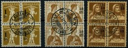 SCHWEIZ BUNDESPOST 124-26 VB O, 1915, Freimarken In Zentrisch Gestempelten Viererblocks, Pracht - 1843-1852 Federal & Cantonal Stamps