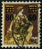 SCHWEIZ BUNDESPOST 127I O, 1915, 80 C. Auf 70 C. Schwärzlichrötlichbraun/hellchromgelb Mit Abart Rechte 8 Oben Rechts Of - 1843-1852 Poste Federali E Cantonali