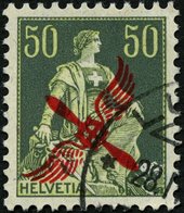 SCHWEIZ BUNDESPOST 145 O, 1919, 50 C. Flugpostmarke, Pracht, Mi. 160.- - 1843-1852 Federal & Cantonal Stamps