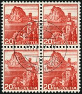 SCHWEIZ BUNDESPOST 327DP VB O, 1938, 20 C. Dunkelrosa, Doppelprägung Des Gesamten Markenbildes, Im Zentrisch Gestempelte - 1843-1852 Federal & Cantonal Stamps