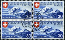 SCHWEIZ BUNDESPOST 340 VB O, 1939, 30 C. Landesausstellung, Französische Inschrift, Im Viererblock Mit Zentrischem Erstt - 1843-1852 Correos Federales Y Cantonales