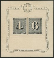 SCHWEIZ BUNDESPOST Bl. 8 **, 1943, Block 100 Jahre Briefmarken, Feinst, Mi. 100.- - 1843-1852 Poste Federali E Cantonali