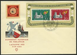 SCHWEIZ BUNDESPOST Bl. 15 BRIEF, 1955, Block Lausanne Mit Sonderstempel Und Vignette Auf FDC-Umschlag, Pracht - 1843-1852 Poste Federali E Cantonali