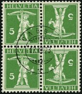 ZUSAMMENDRUCKE K 5I Paar O, 1909, Tellknabe Kehrdruck 5 + 5, Type I, Zentrisch Gestempelter Viererblock, Pracht - Se-Tenant