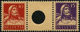 ZUSAMMENDRUCKE WZ 10A **, 1918, Tellbrustbild 10 + Z + 15, Zwischensteg Mit Großem Loch, Pracht, Mi. 80.- - Zusammendrucke
