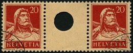 ZUSAMMENDRUCKE WZ 23xB O, 1925, Tellbrustbild 20 + Z + 20, Glatter Gummi, Zwischensteg Mit Kleinem Loch, Pracht, Mi. 280 - Zusammendrucke