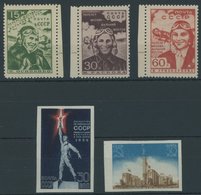 SOWJETUNION 690-92,693/4B **, 1939, Nonstopflug Und Weltausstellung, Ungezähnt, 2 Postfrische Prachtsätze, Mi. 74.- - Gebruikt