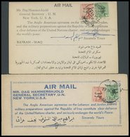 IRAK 1959/60, 2 Verschiedene UN-Protest Luftpostkarten An Den UN-Generalsekretär Hammershjold, New York, Gegen Anglo-Ame - Iraq