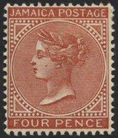 JAMAIKA 18 *, 1883, 4 P. Bräunlichrot, Wz. CA Einfach, Falzrest, Pracht, Mi. 500.- - Jamaica (...-1961)