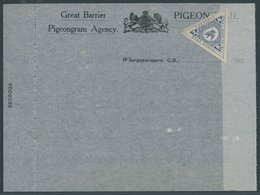 NEUSEELAND 1903, Great Barrier Pigeongram Agency: Original Brieftaubenpost-Formular Von Auckland Nach Great Barrier Isla - Autres & Non Classés