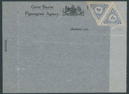 NEUSEELAND 1903, Great Barrier Pigeongram Agency: Original Brieftaubenpost-Formular Von Auckland Nach Great Barrier Isla - Autres & Non Classés