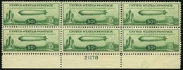 USA **, Scott C 18, 1933, 50 C. Chicagofahrt, Im Postfrischen Sechserblock Vom Unterrand Mit Plattennummer 21178, Unrege - Andere & Zonder Classificatie