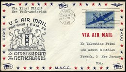 US-FLUGPOST 19.2.1946, Erstflug NEW YORK-AMSTERDAM, Prachtbrief, Müller 507 - 1c. 1918-1940 Cartas & Documentos