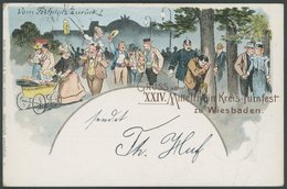 DEUTSCHLAND ETC. WIESBADEN, XXIV. Mittelrhein Kreis-Turnfest Zu Wiesbaden, Vom Festplatz Zurück, 1899, Farbige Gruss Aus - Autres & Non Classés