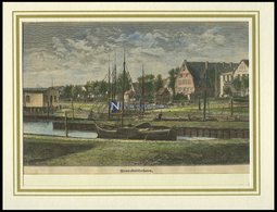 BRUNSBÜTTEL: Der Hafen, Kolorierter Holzstich Um 1880 - Lithografieën