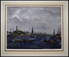 HAMBURG: Blick Auf Die Elbe Und Den Hamburger Hafen, Kolorierter Holzstich Von Gehrts Von 1881 - Lithographies