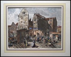 HAMBURG-ALTONA: Markt In Altona, Kol. Holzstich Um 1880 - Lithografieën