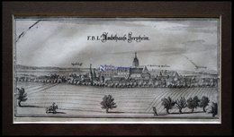 JERXHEIM, Gesamtansicht, Kupferstich Von Merian Um 1645 - Lithographien