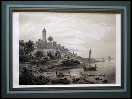 VORDINGBURG (Parti Ved Vordingborg), Strandpartie Mit Gänseturm Im Hintergrund, Lithographie Mit Tonplatte Von J. Helles - Lithographien