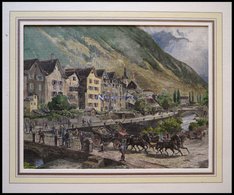 CHUR, Teilansicht Vom Hotel Steinbock Aus, Kolorierter Holzstich Von 1880 - Lithographies