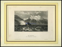 Die JUNGFRAU Von Gindelwald Aus Gesehen, Stahlstich Von B.I. Um 1840 - Lithographien