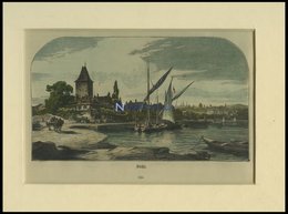 OUCHY, Gesamtansicht Mit Segelschiffen Im Vordergrund, Kolorierter Holzstich Um Um 1880 - Litografia