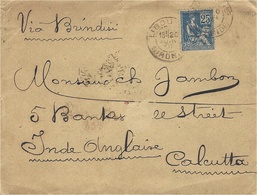 1901- Enveloppe De Libourne ( Gironde ) Affr. N° 114 , 25 C Mouchon  SEUL   Pour CALCUTTA - 1877-1920: Semi Modern Period