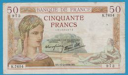 FRANCE 50 Francs CERES	17.02.1938	Serie K.7654 - 50 F 1934-1940 ''Cérès''