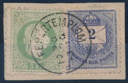 1883 2kr Lila + 3kr Osztrák Finom Nyomatú Bélyeg Kivágáson 'FEHÉRTEMPLOM' Rirka Vegyes Bérmentesítés, Egyedi Darab RR! - Autres & Non Classés