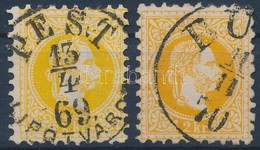 O 1867 2kr Sárga és Narancs Színben, A Sárga Bélyegen Nagy Vízjel - Autres & Non Classés