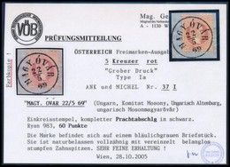 1867 5kr ,,MAGY.ÓVÁR' Certificate: Babor - Autres & Non Classés