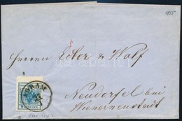 1855 9kr Felül 5mm ívszéllel Levélen 'AGRAM' - Neudorfel Bei Wiener Neustadt - Autres & Non Classés