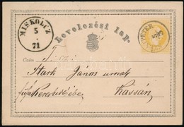 1871 Díjjegyes Levelezőlap / PS-card 'SZENTPÉTER' -
 'MISKOLCZ' - Kassa - Sonstige & Ohne Zuordnung