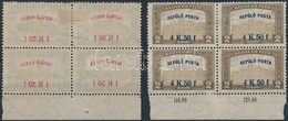 ** * 1918 Repülő Posta Sor ívszéli Négyestömbök, Az 1K50f A Felülnyomat Gépszínátnyomatával / Mi 210-211margin Blocks Of - Altri & Non Classificati