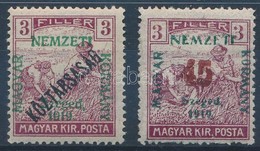 * Szeged 1919 Arató/Köztársaság 3f és Arató 45f/3f Nyitott 4-essel, Garancia Nélkül (**14.000) - Other & Unclassified