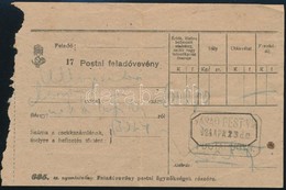 1924 Postai Feladóvevény VASAD PEST VM. Postaügynökségi Bélyegzéssel - Altri & Non Classificati