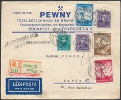 1935 Ajánlott Légi Levél Párizsba Repülő és Arcképek Bérmentesítéssel / Airmail Cover To Paris - Otros & Sin Clasificación