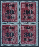 ** 1945 Kisegítő 30f/30f Négyestömb Kettős Felülnyomással. Látványos, Ritka Darab! / Mi 789 Block Of 4 With Double Overp - Altri & Non Classificati