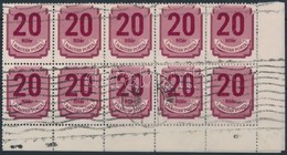 O 1950 Forint-fillér Portó (II.) Középen Hajtott 20-as Tömbben, 3 Bélyegen 'fiéllr' Szedéshiba - Altri & Non Classificati